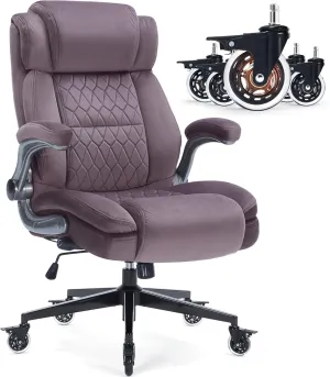 Fabric High Back Office Chair 400lbs-Adjustable Built-in Lumbar Support，Flip Arms, Locking Wheels-Ergonomic Computer Desk Chair with Heavy Duty Base，Thick Padded Large Work Chairs for Adults Men Women
