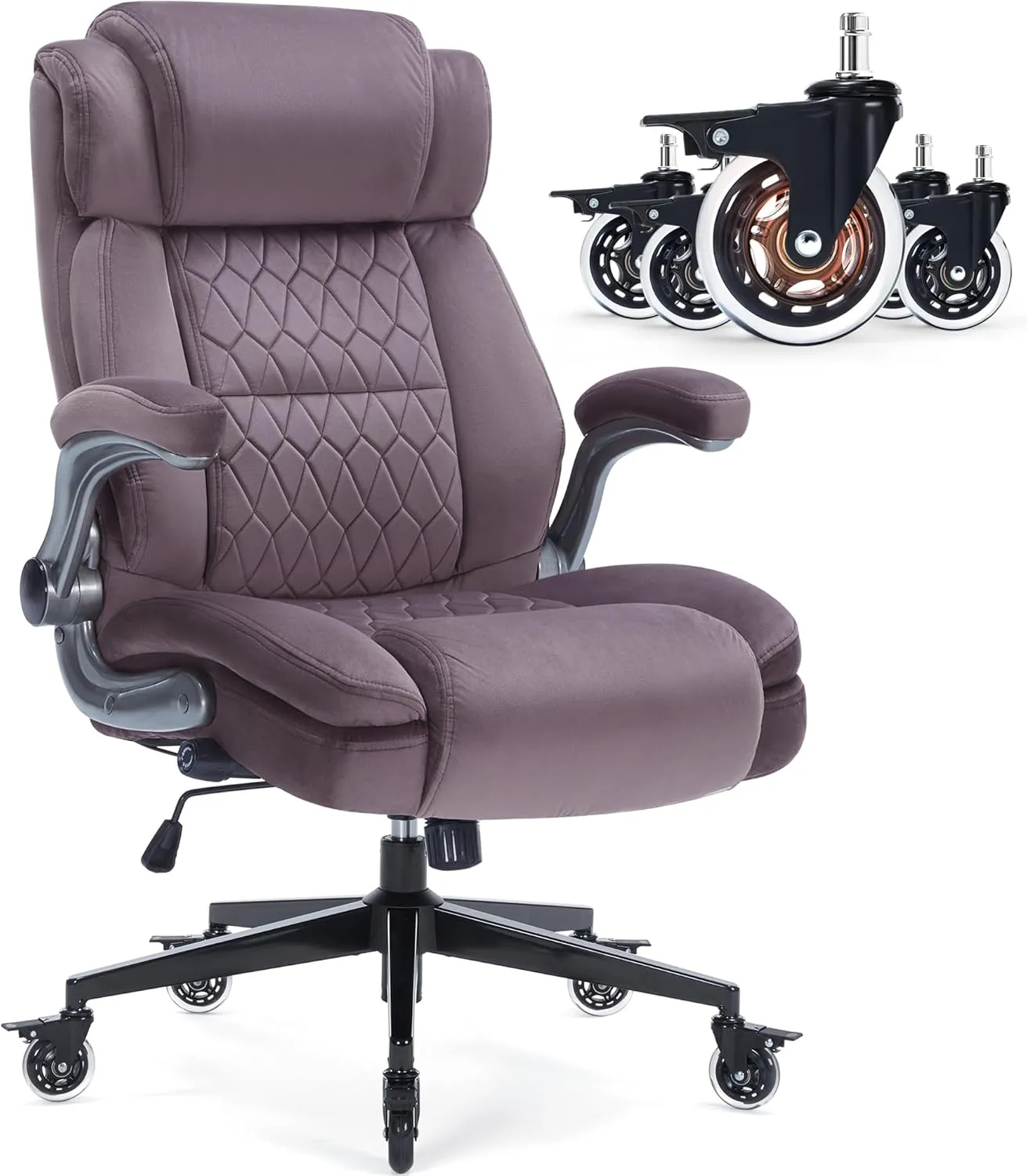 Fabric High Back Office Chair 400lbs-Adjustable Built-in Lumbar Support，Flip Arms, Locking Wheels-Ergonomic Computer Desk Chair with Heavy Duty Base，Thick Padded Large Work Chairs for Adults Men Women