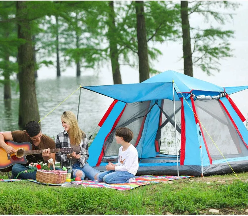 Family Camping Large Tents 3-4 Person Waterproof Pop Up Room Cabin Tent Lightweight Backpacking Tent with Sun Shade Automatic Pole