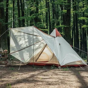 Family Camping Tent, Large Double Layer Pyramid Tipi Tent for 3-4 People, Mongolian Yurt Design for Picnic & Festival, Easy Setup (305x255x200cm)