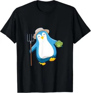 Farmer Farm Rake Gardening Plants Penguins Flippers Penguin T-Shirt