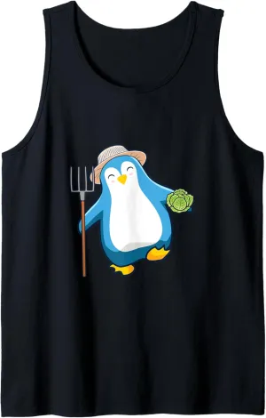 Farmer Farm Rake Gardening Plants Penguins Flippers Penguin Tank Top