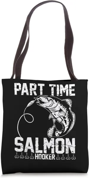 Fisherman, in the Lake with Salmons Happy Pace Fishing Tote Bag