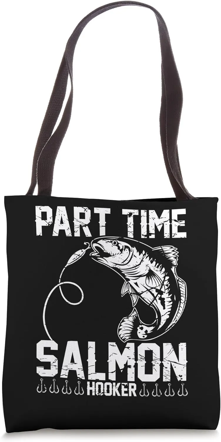 Fisherman, in the Lake with Salmons Happy Pace Fishing Tote Bag