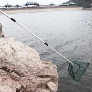 Fishing Accessories- Triangular Folding Fishing Landing Net Aluminum 3 Section Extending Pole Handle Green Fishing Net Shovels Rope Net,Fishing Landing Net,Easy Catch & Release