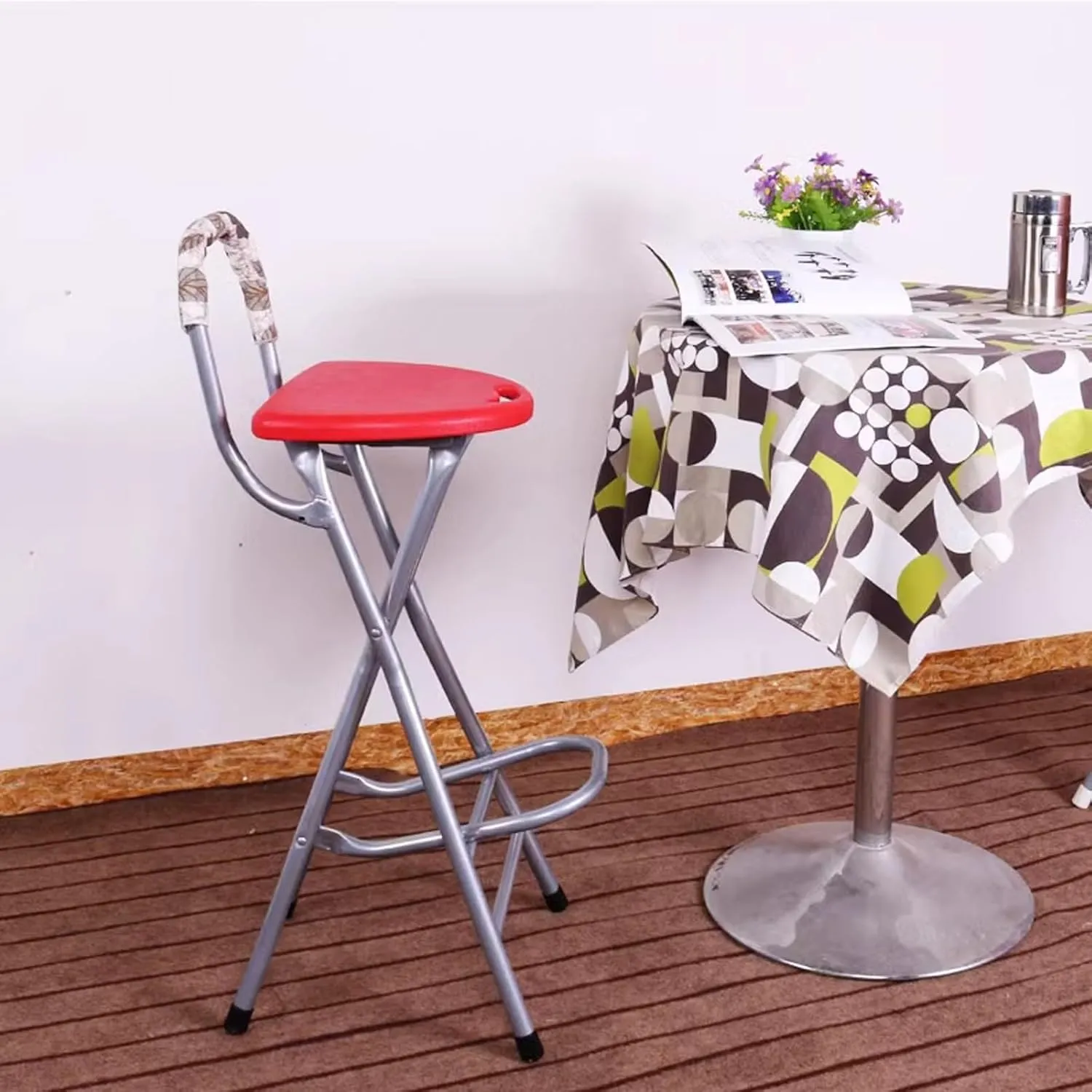 Fishing Chair with Back, Portable Chair, High Bar Stools 28 in, Foldable Stools for Adults, Foldable Stool for Outdoor(Red)