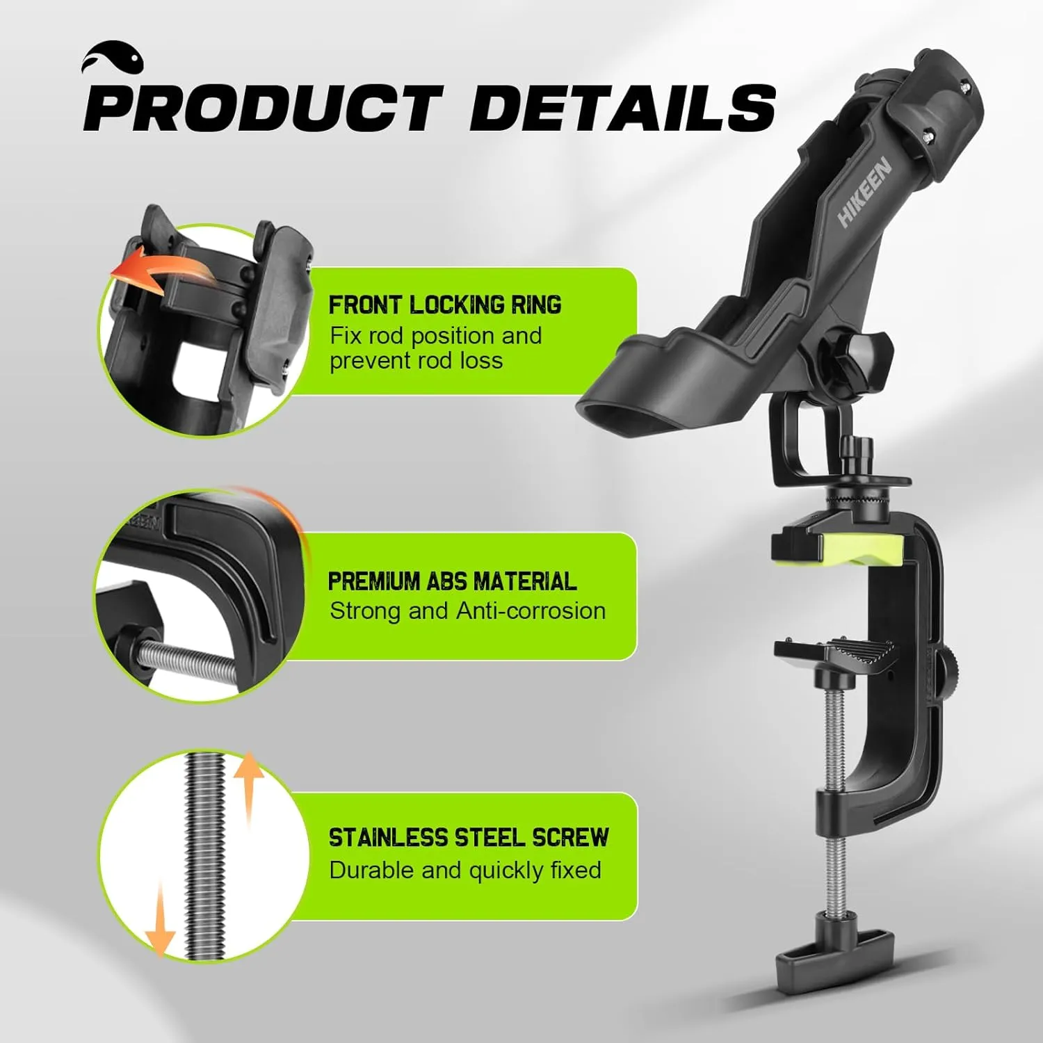 Fishing Rod Holders for Boat, Upgraded Fishing Pole Holders with Enlarge Clamp for Most Rod, Adjustable Fishing Rod Rack Fit Round/Square Tubes