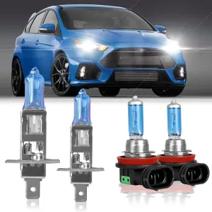 Fit for Ford Focus 2012-2018 High Performance Halogen Headlight Bulbs,H1 High Beam   H11 Low Beam Headlamp Replacement Bulbs Kit, Plug and Play,Pack of 4