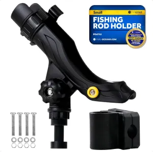 Five Oceans Rail Mount Fishing Rod Holder with Locking Mechanism & Hook Keeper, Black, Heavy-Duty ABS, Fiberglass-Reinforced
