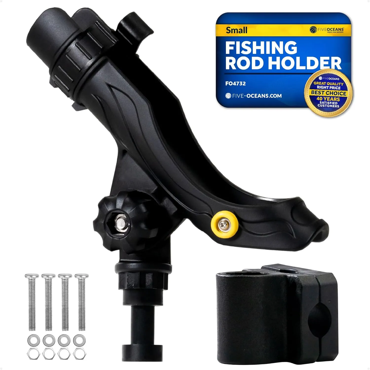 Five Oceans Rail Mount Fishing Rod Holder with Locking Mechanism & Hook Keeper, Black, Heavy-Duty ABS, Fiberglass-Reinforced