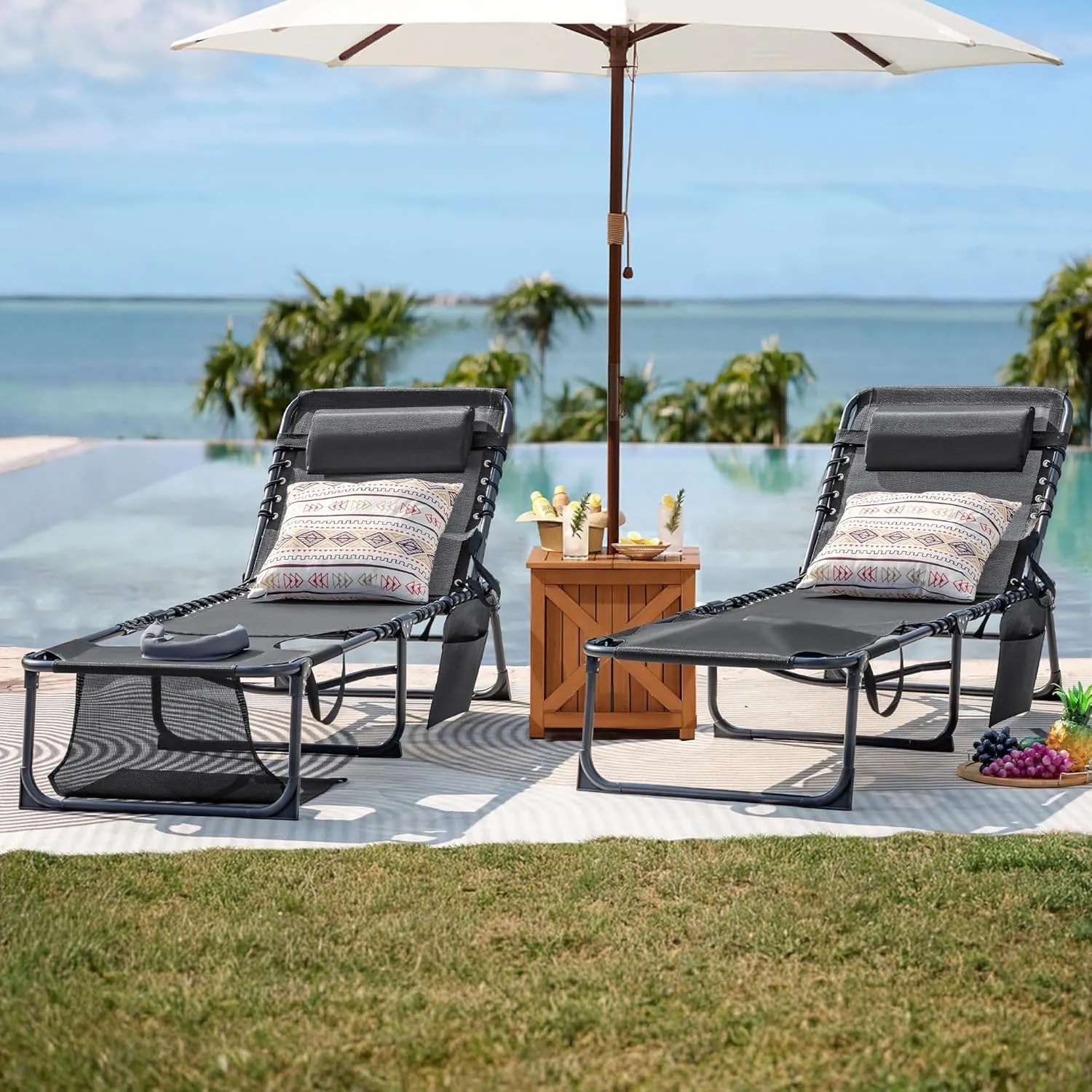 Flamaker Face Down Chaise Lounge Chair 5-Position Adjustable Sunbathing, Foldable Tanning Chair with Face& Arm Holes, Outdoor Recliner Chair for Pool, Beach, Patio, Lawn (Grey, 1 Pcs)