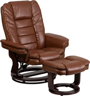 Flash Furniture Bali Contemporary Multi-Position LeatherSoft Recliner Chair with Ottoman, 360-Degree Swivel Recliner Chair/Ottoman Set, Brown Vintage