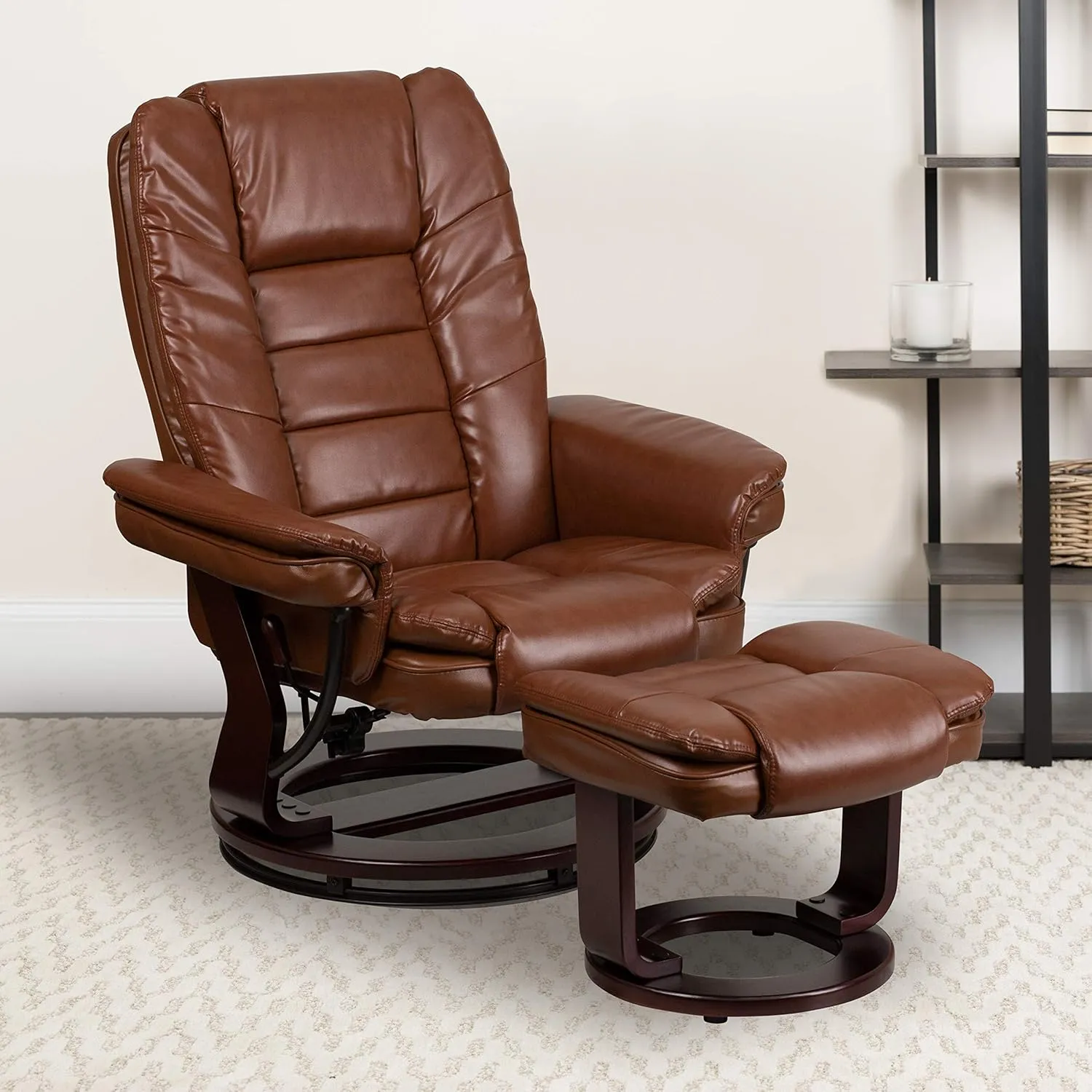 Flash Furniture Bali Contemporary Multi-Position LeatherSoft Recliner Chair with Ottoman, 360-Degree Swivel Recliner Chair/Ottoman Set, Brown Vintage