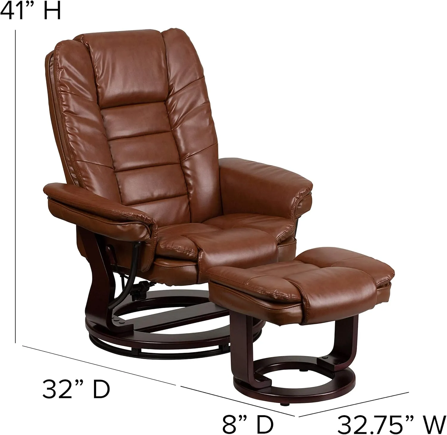 Flash Furniture Bali Contemporary Multi-Position LeatherSoft Recliner Chair with Ottoman, 360-Degree Swivel Recliner Chair/Ottoman Set, Brown Vintage