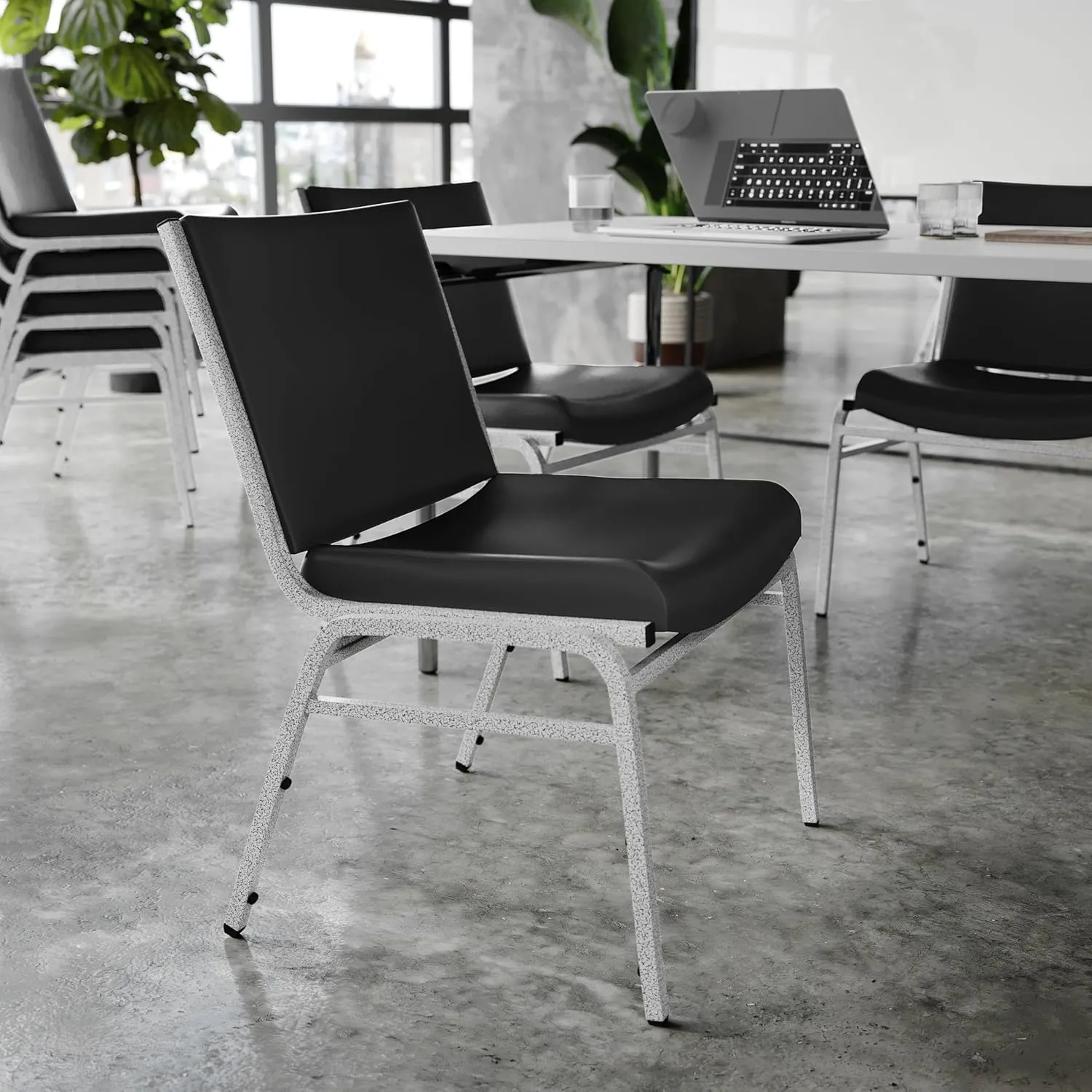Flash Furniture Hercules Series Big & Tall 1000 lb. Rated Black Vinyl Stack Chair with Ganging Bracket