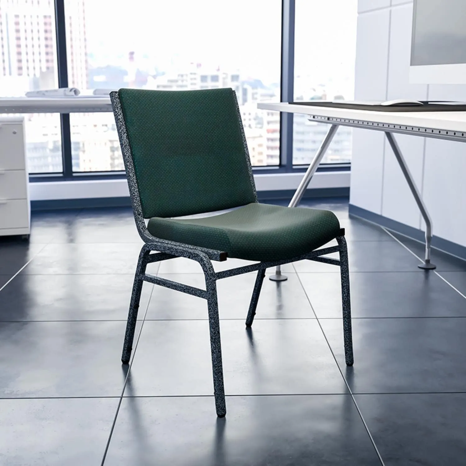 Flash Furniture HERCULES Series Heavy Duty Green Patterned Fabric Stack Chair with Ganging Bracket