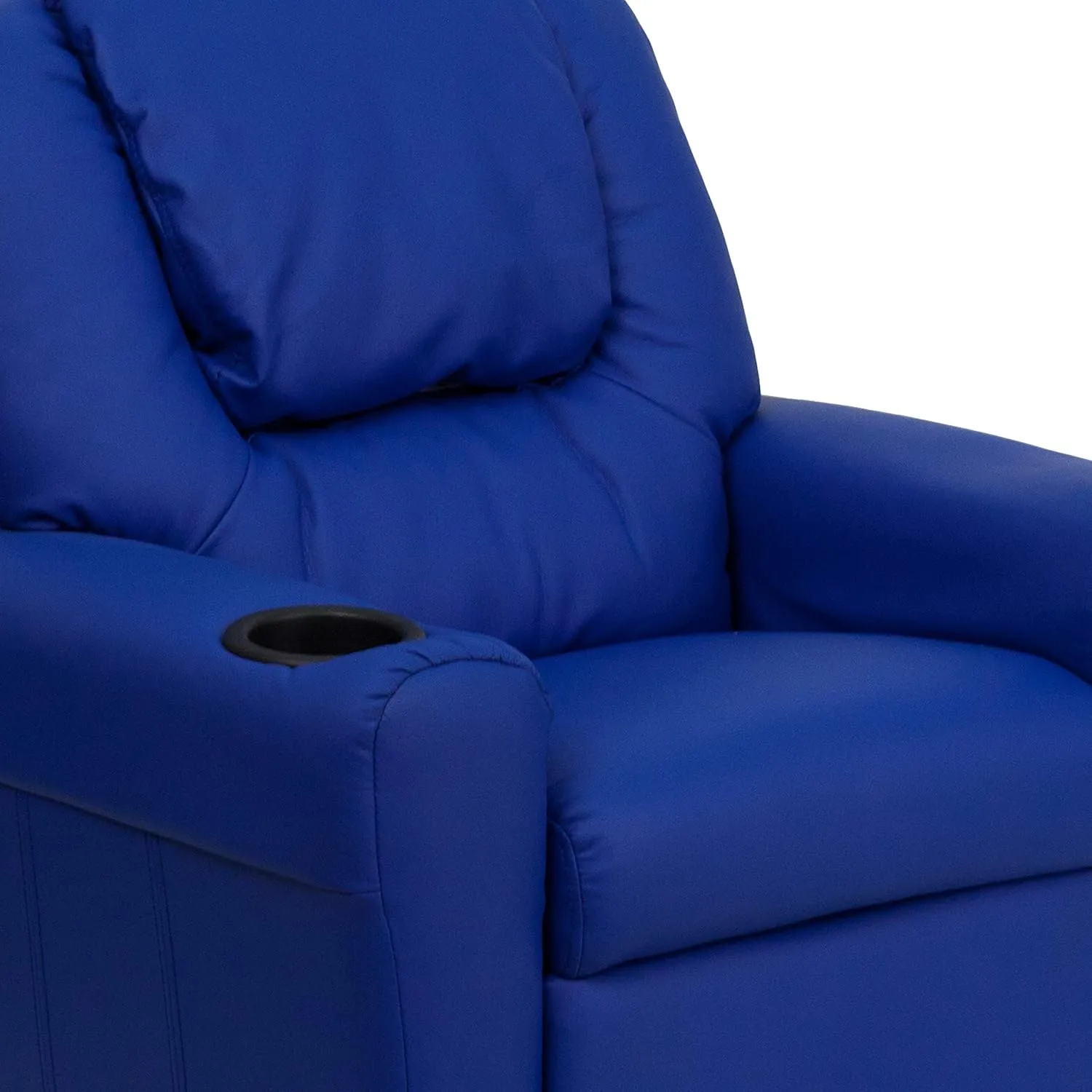 Flash Furniture Vana Vinyl Kids Recliner with Cup Holder, Headrest, and Safety Recline, Contemporary Reclining Chair for Kids, Supports up to 90 lbs., Blue