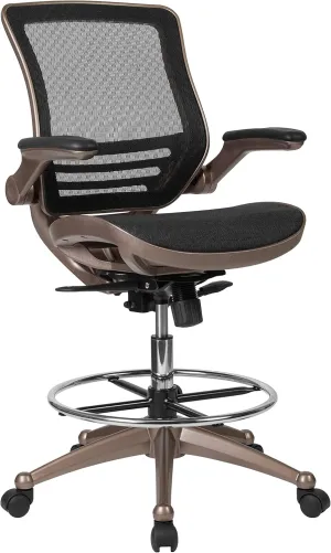 Flash Furniture Waylon Mid-Back Swivel Office Chair with Adjustable Foot Ring and Seat Height, Ergonomic Mesh Chair with Armrests, Black/Gold