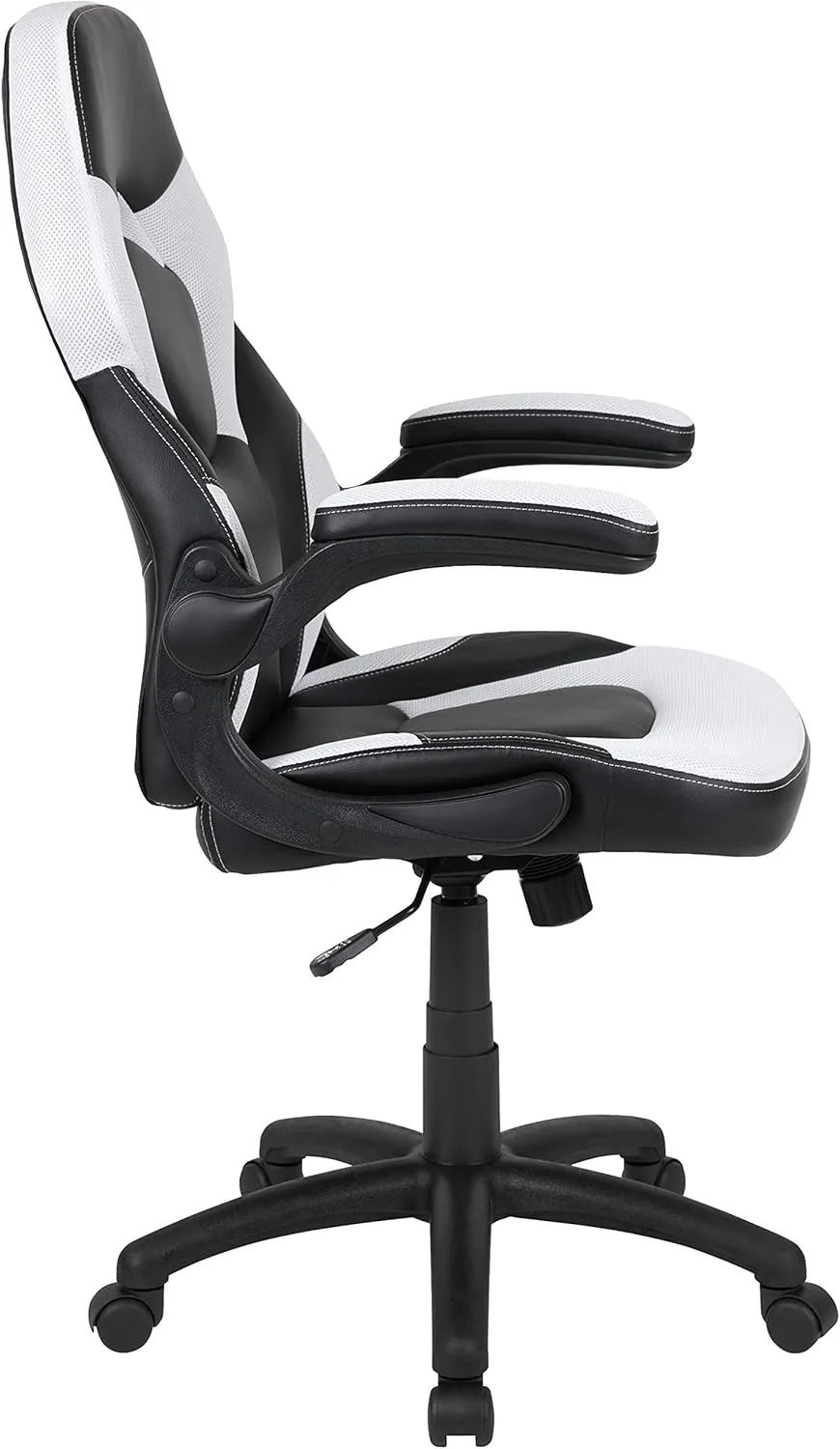 Flash Furniture X10 High-Back LeatherSoft Racing Style Gaming Chair with Flip-Up Arms, Ergonomic Padded Swivel Computer Chair, White/Black