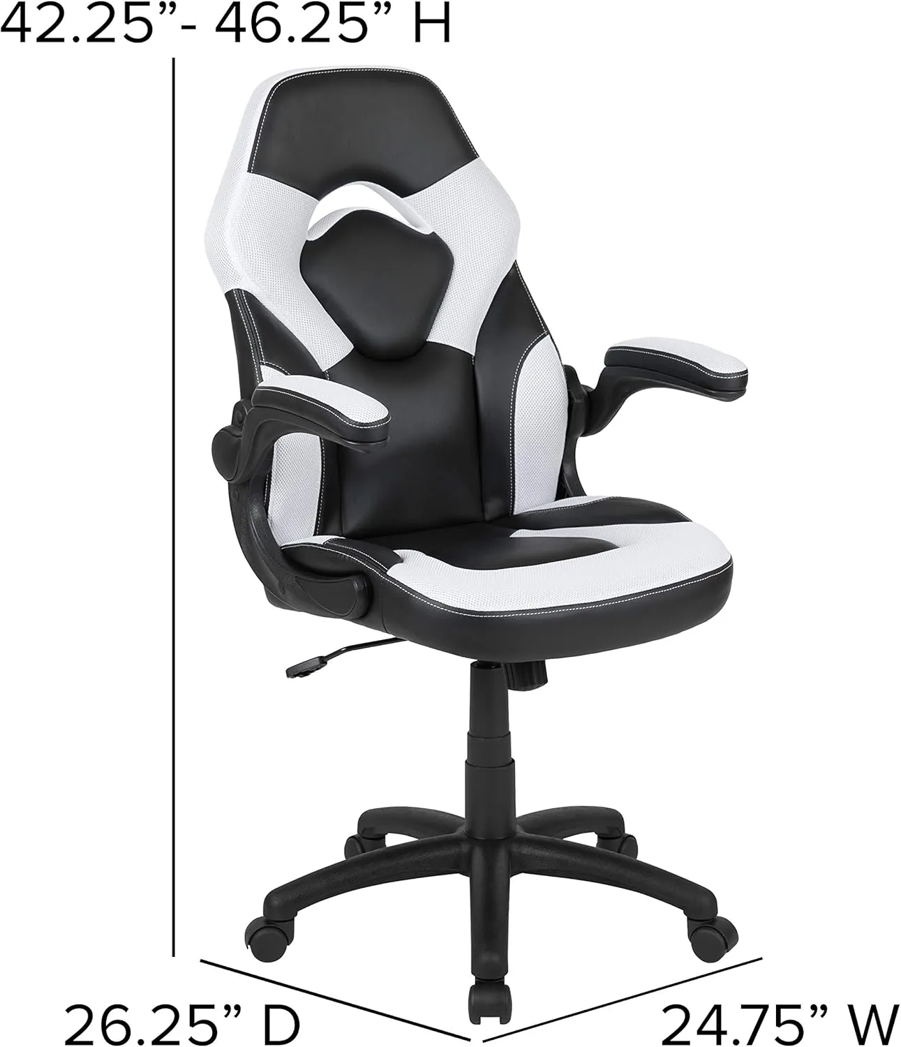 Flash Furniture X10 High-Back LeatherSoft Racing Style Gaming Chair with Flip-Up Arms, Ergonomic Padded Swivel Computer Chair, White/Black