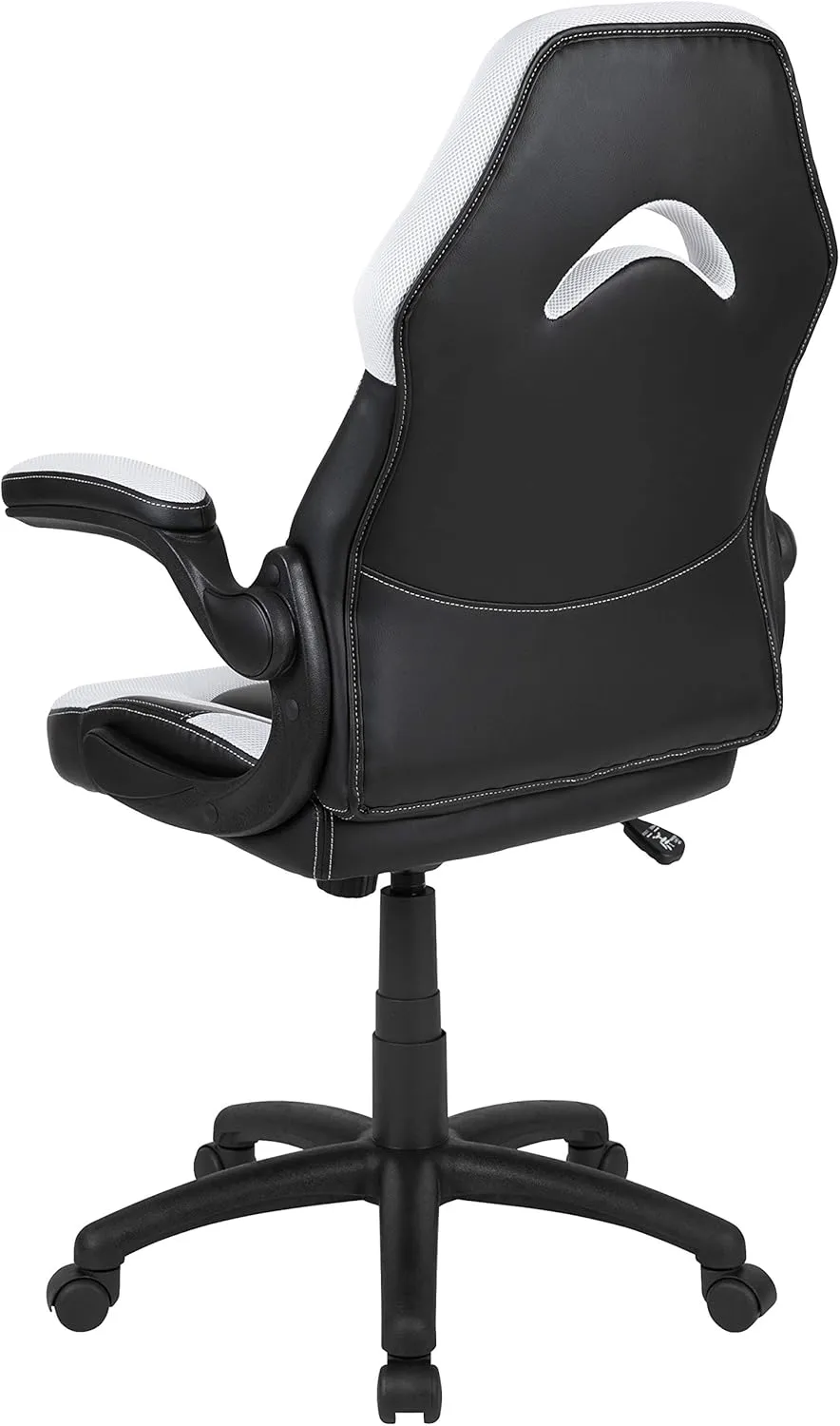 Flash Furniture X10 High-Back LeatherSoft Racing Style Gaming Chair with Flip-Up Arms, Ergonomic Padded Swivel Computer Chair, White/Black