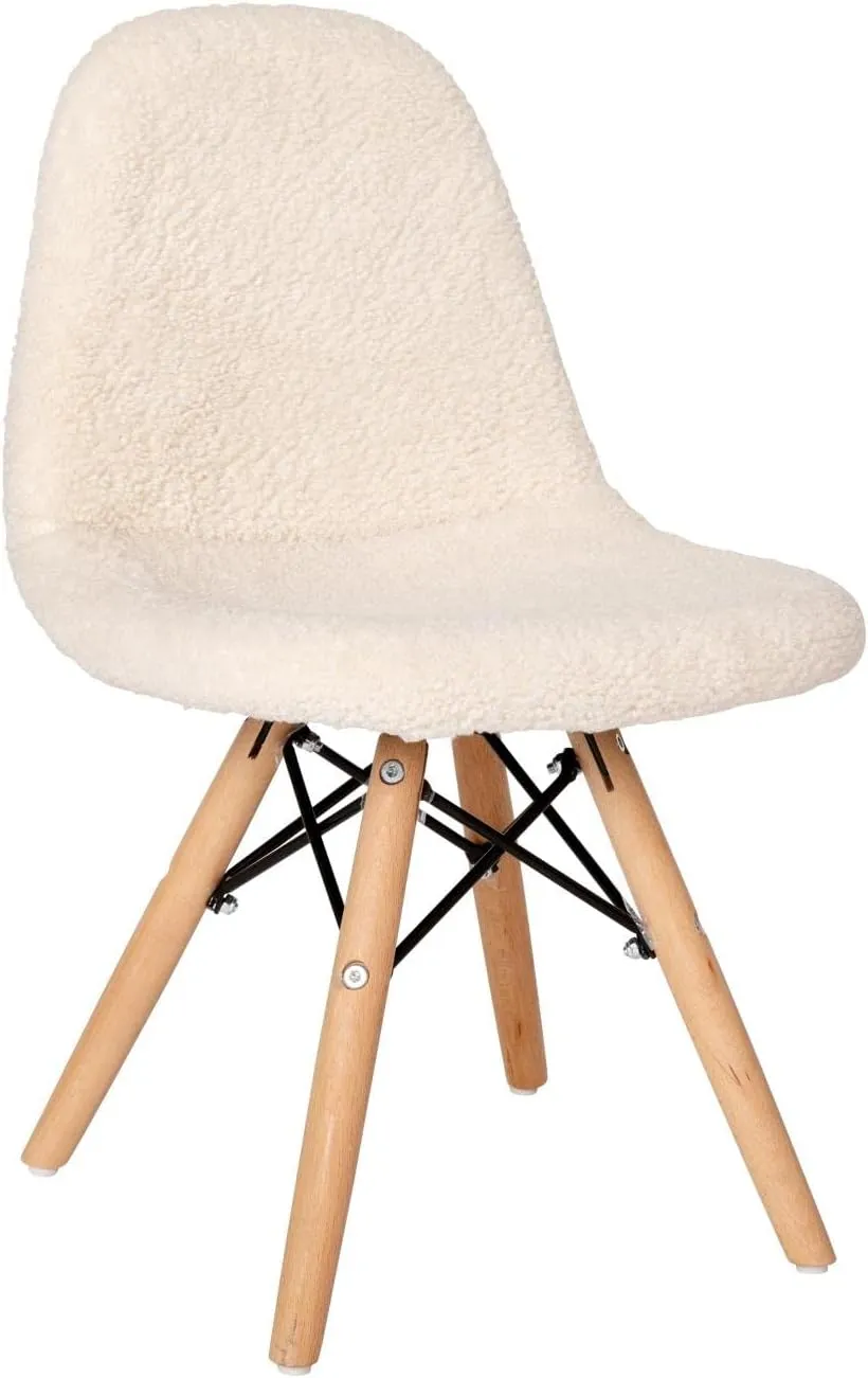 Flash Furniture Zula Kid's Modern Padded Faux Faux Shearling Accent Chair - Padded Off-White Faux Shearling Upholstery - Beechwood Legs