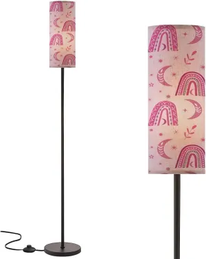 Floor Lamp for Living Room Pink Boho Rainbow Seamless Boho Moon Leaves Stars Fuchsia Plush Pink Modern Standing Lamp Remote Control Dimmable Pole Lamp Corner Tall Lamp for Office Bedroom Reading