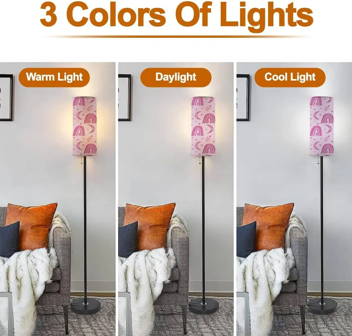 Floor Lamp for Living Room Pink Boho Rainbow Seamless Boho Moon Leaves Stars Fuchsia Plush Pink Modern Standing Lamp Remote Control Dimmable Pole Lamp Corner Tall Lamp for Office Bedroom Reading