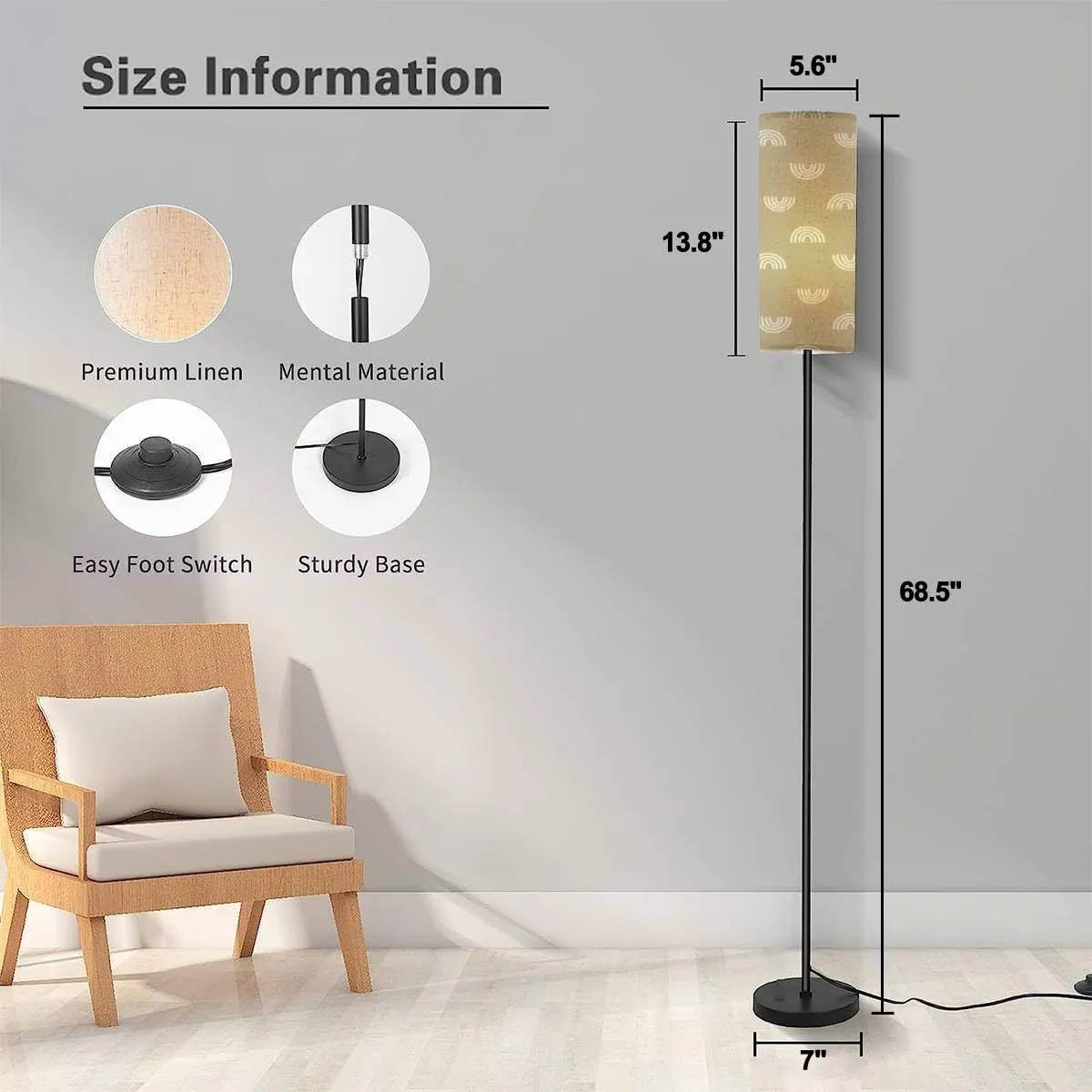 Floor Lamp for Living Room Seamless Cute Boho Rainbows Modern Standing Lamp Remote Control Dimmable Pole Lamp Corner Tall Lamp for Office Bedroom Reading