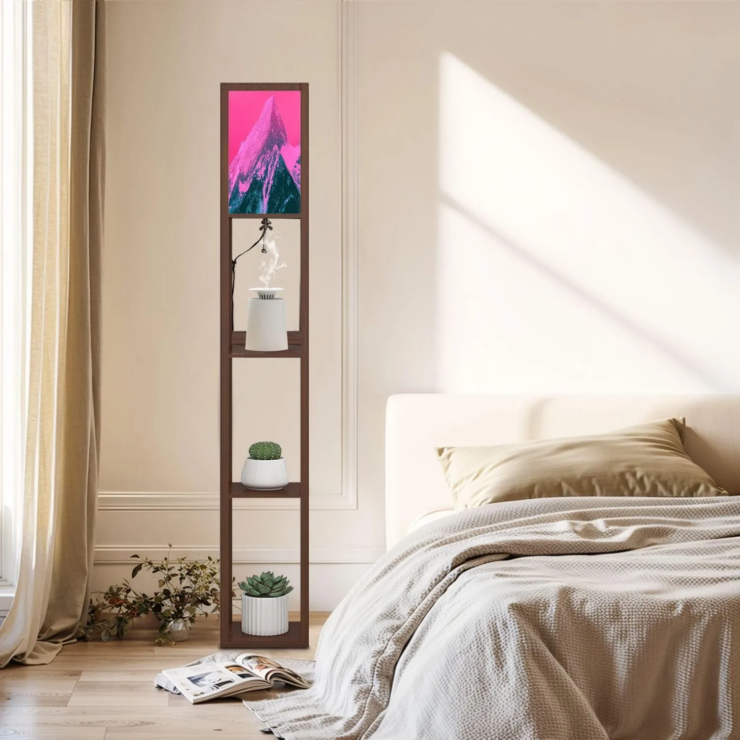 Floor Lamp with Shelves Beautiful mystic Himalayan mountains sunset landscape alpine morning Standing Tall Lamp USB Ports & Power Outlet Modern Corner Lamp Nightstand Light for Living Room Bedroom