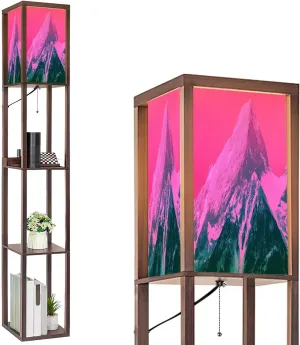 Floor Lamp with Shelves Beautiful mystic Himalayan mountains sunset landscape alpine morning Standing Tall Lamp USB Ports & Power Outlet Modern Corner Lamp Nightstand Light for Living Room Bedroom