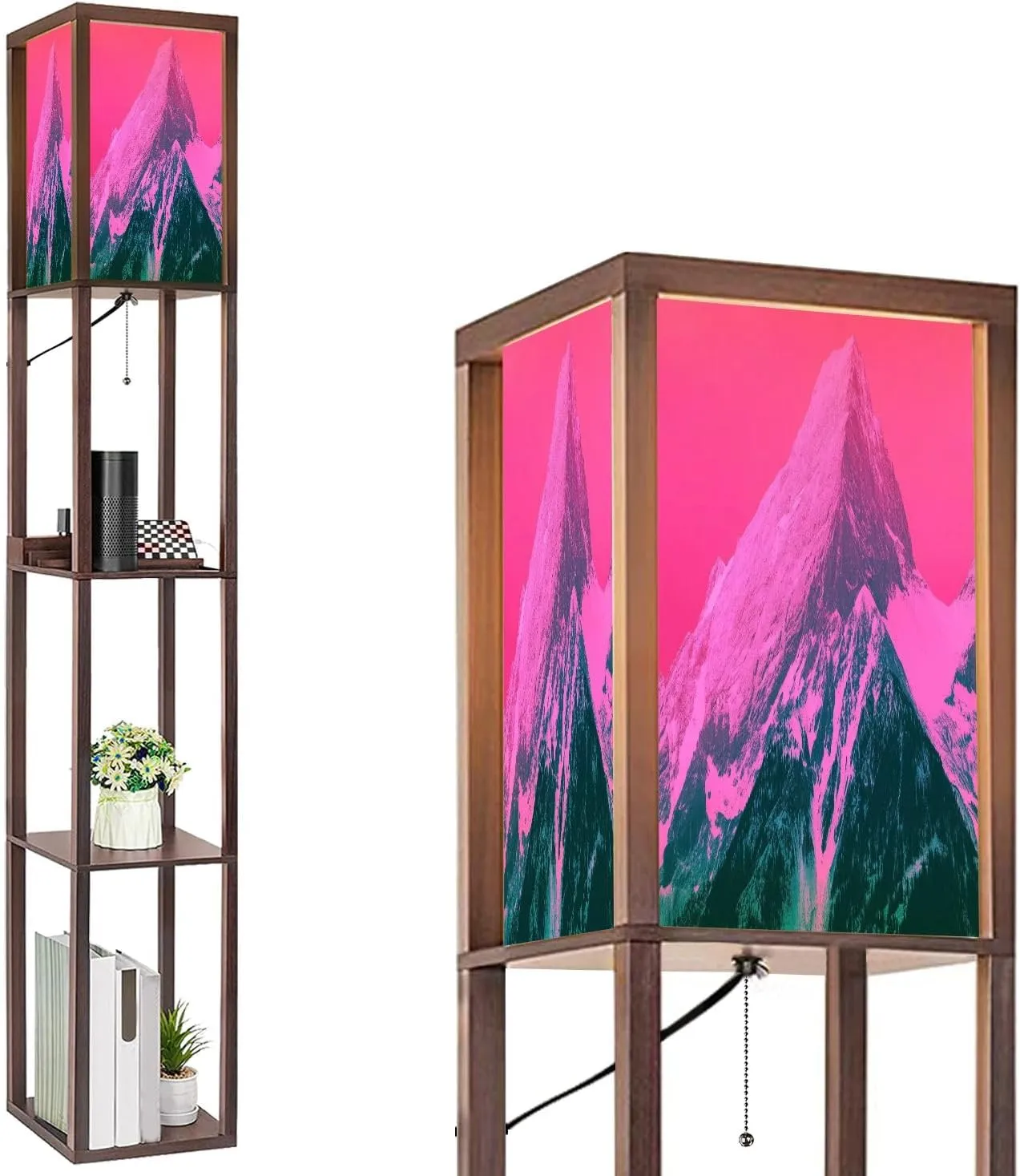 Floor Lamp with Shelves Beautiful mystic Himalayan mountains sunset landscape alpine morning Standing Tall Lamp USB Ports & Power Outlet Modern Corner Lamp Nightstand Light for Living Room Bedroom