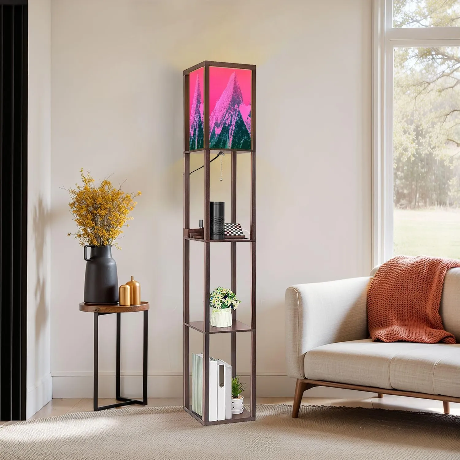 Floor Lamp with Shelves Beautiful mystic Himalayan mountains sunset landscape alpine morning Standing Tall Lamp USB Ports & Power Outlet Modern Corner Lamp Nightstand Light for Living Room Bedroom