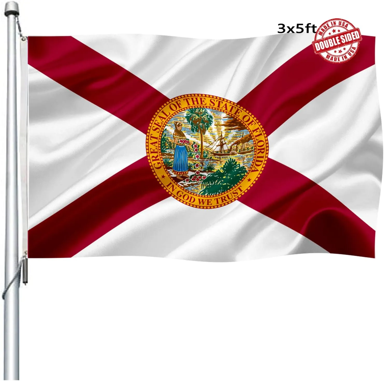 Florida State Flag 3x5 Outdoor Double Sided - Heavy Duty FL State Flag With 2 Brass Grommets, 4 Rows Stitched Decorations