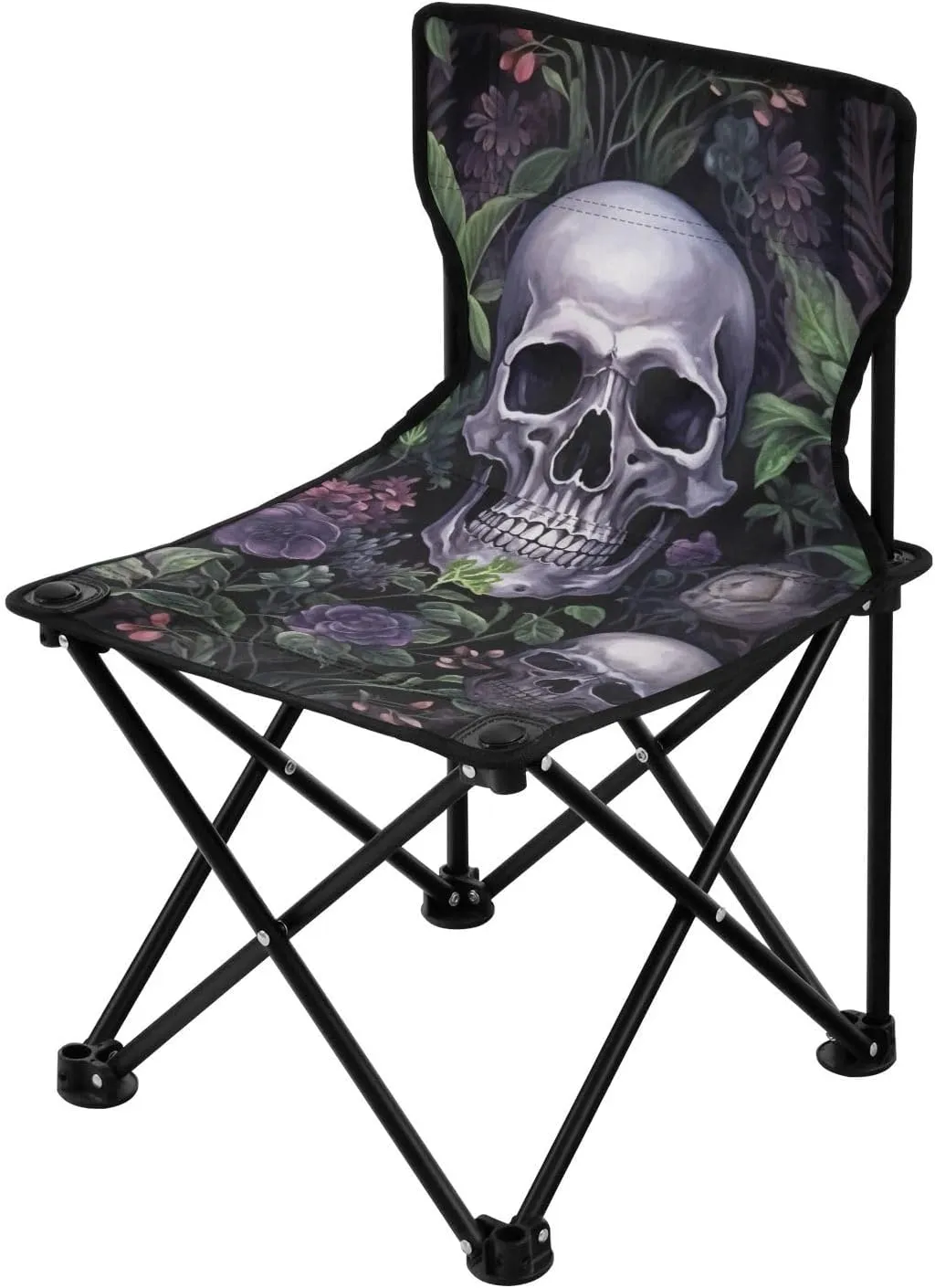 Flowers Skulls Portable Outdoor Folding Chair Anti-Slip Padded Oxford Cloth Stool Camping Chair Small for Beach Hiking Fishing Gardening Quad Camp Chair