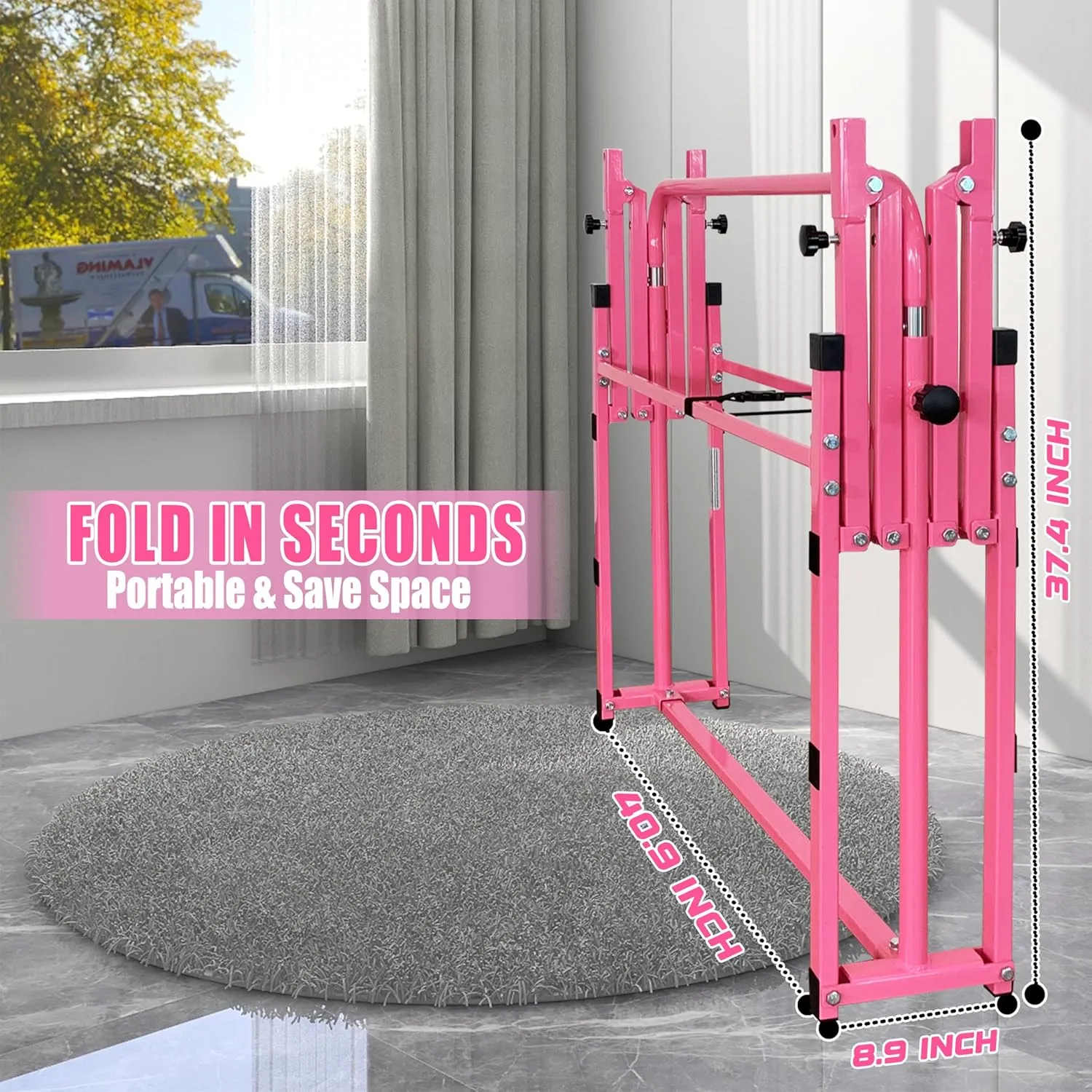 Foldable Gymnastic Bar for Kids Ages 3-12, 9 Height Levels, 200 lbs Weight Capacity, 5 Ft Length Gymnastic Kip Bar with Mat, Gymnastic Equipment for Home and Gym Center Indoor Outdoor Use