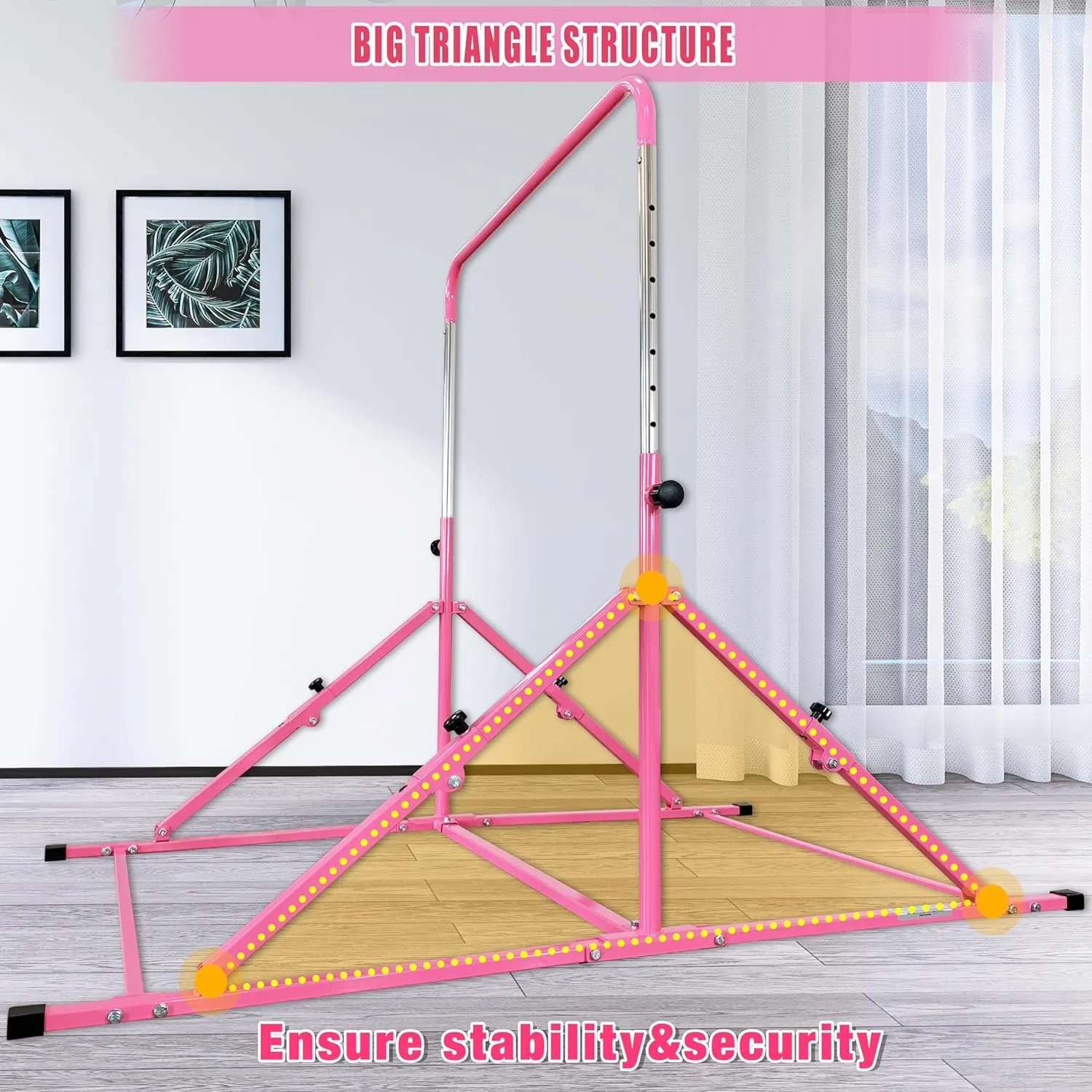 Foldable Gymnastic Bar for Kids Ages 3-12, 9 Height Levels, 200 lbs Weight Capacity, 5 Ft Length Gymnastic Kip Bar with Mat, Gymnastic Equipment for Home and Gym Center Indoor Outdoor Use