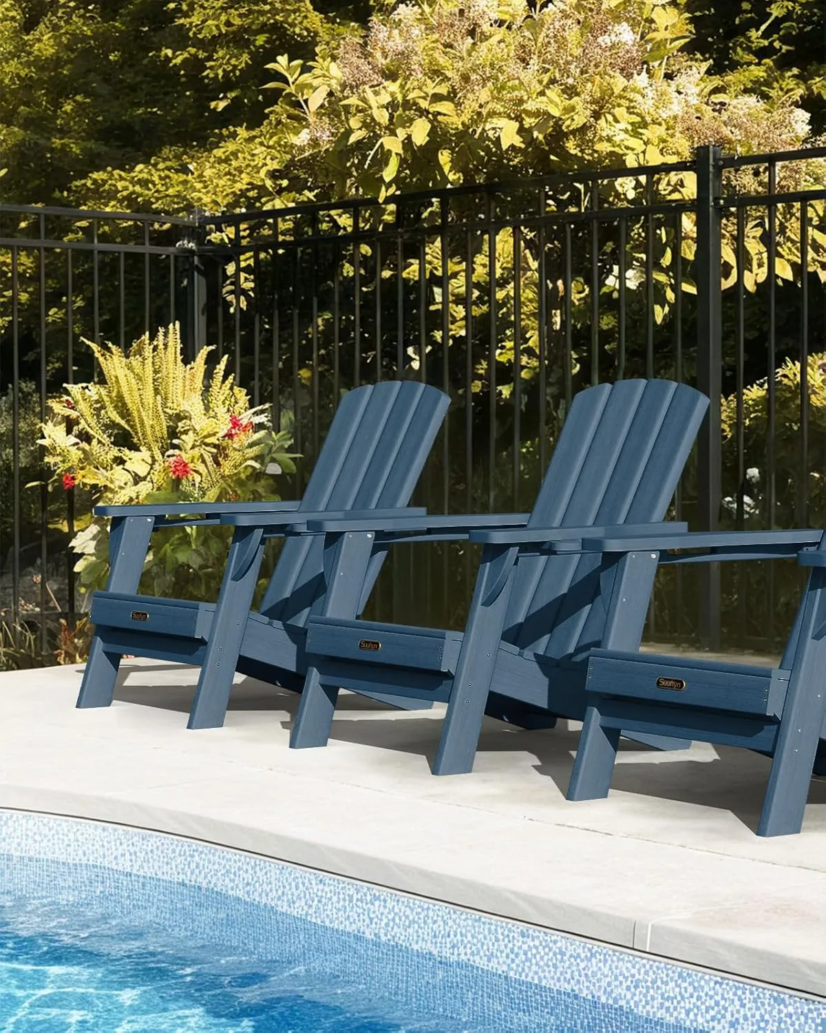 Folding Adirondack Chair 1 Pack, HDPE All-Weather Fire Pit Chairs, Plastic Adirondack Chairs with 2 Cup Holder, Outdoor Lawn Chair for Patio Garden (New Blue)
