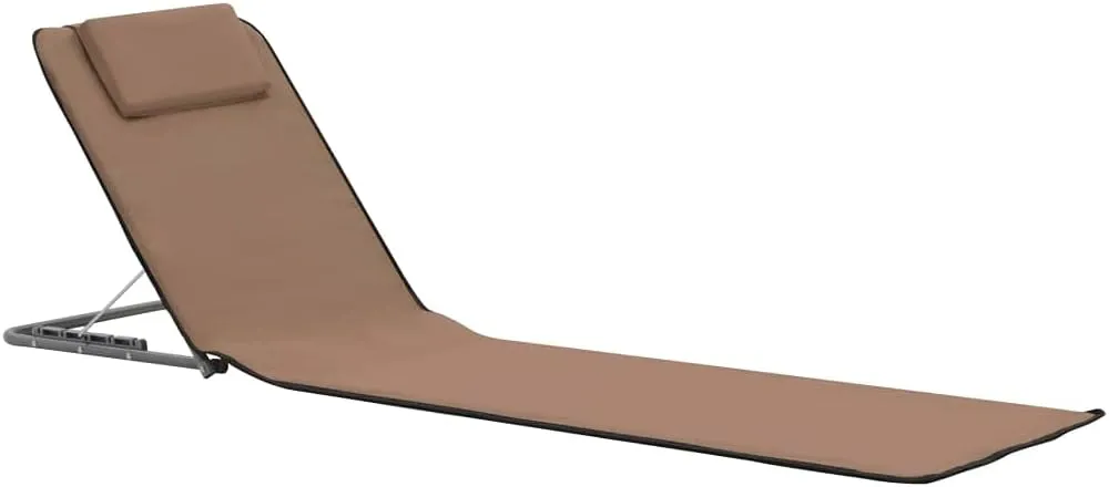 Folding Beach Mats 2 pcs Steel and Fabric BrownLuxury Sun Loungers with Adjustable Backrest and Cushioned Seat