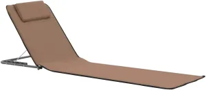 Folding Beach Mats 2 pcs Steel and Fabric BrownLuxury Sun Loungers with Adjustable Backrest and Cushioned Seat