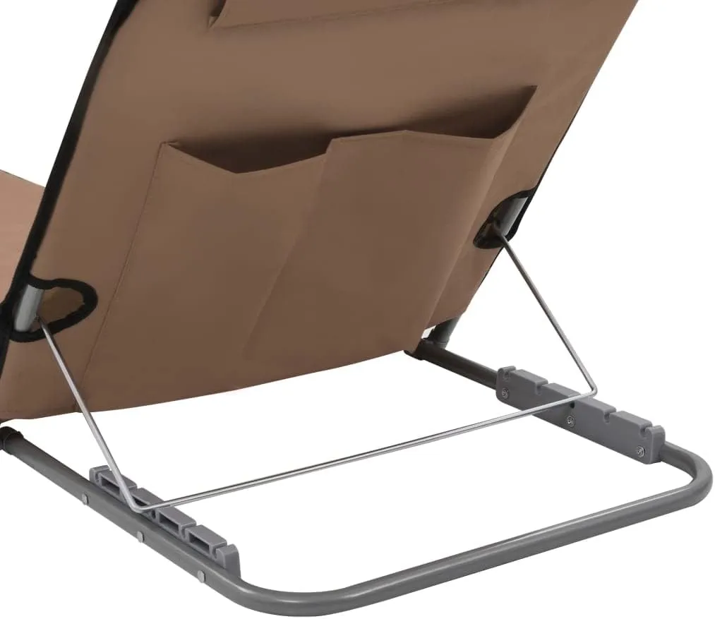 Folding Beach Mats 2 pcs Steel and Fabric BrownLuxury Sun Loungers with Adjustable Backrest and Cushioned Seat