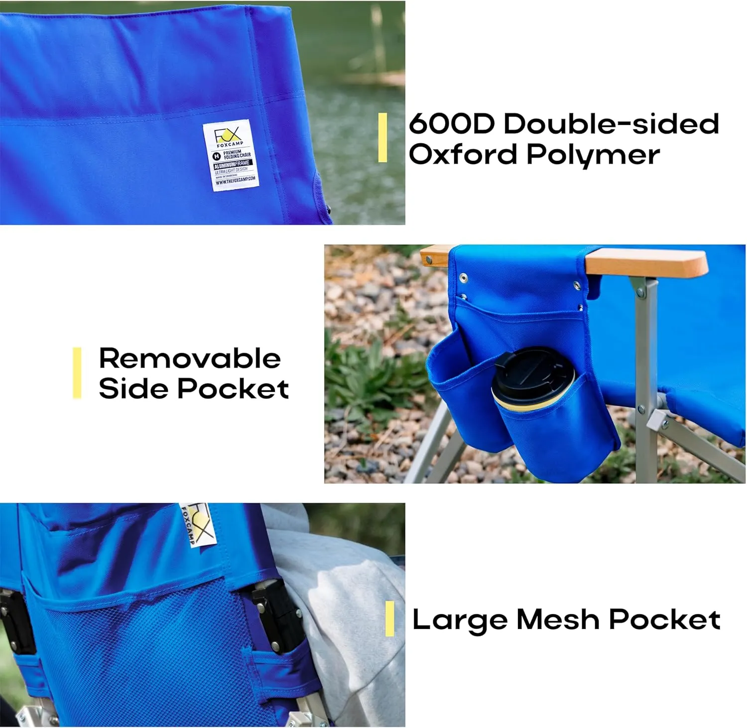 Folding Camping Chair for Outside, High Back Lawn Chairs Blue Lightweight Portable Folding Chair with Cup Holder, Pocket for Patio, Sport, Outdoor