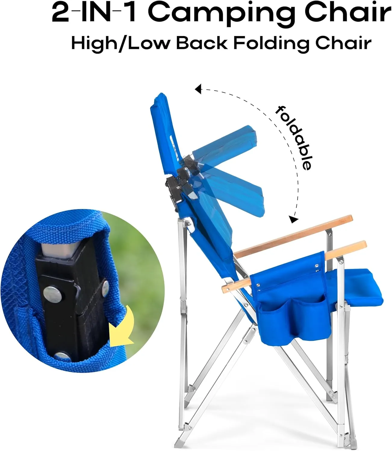 Folding Camping Chair for Outside, High Back Lawn Chairs Blue Lightweight Portable Folding Chair with Cup Holder, Pocket for Patio, Sport, Outdoor