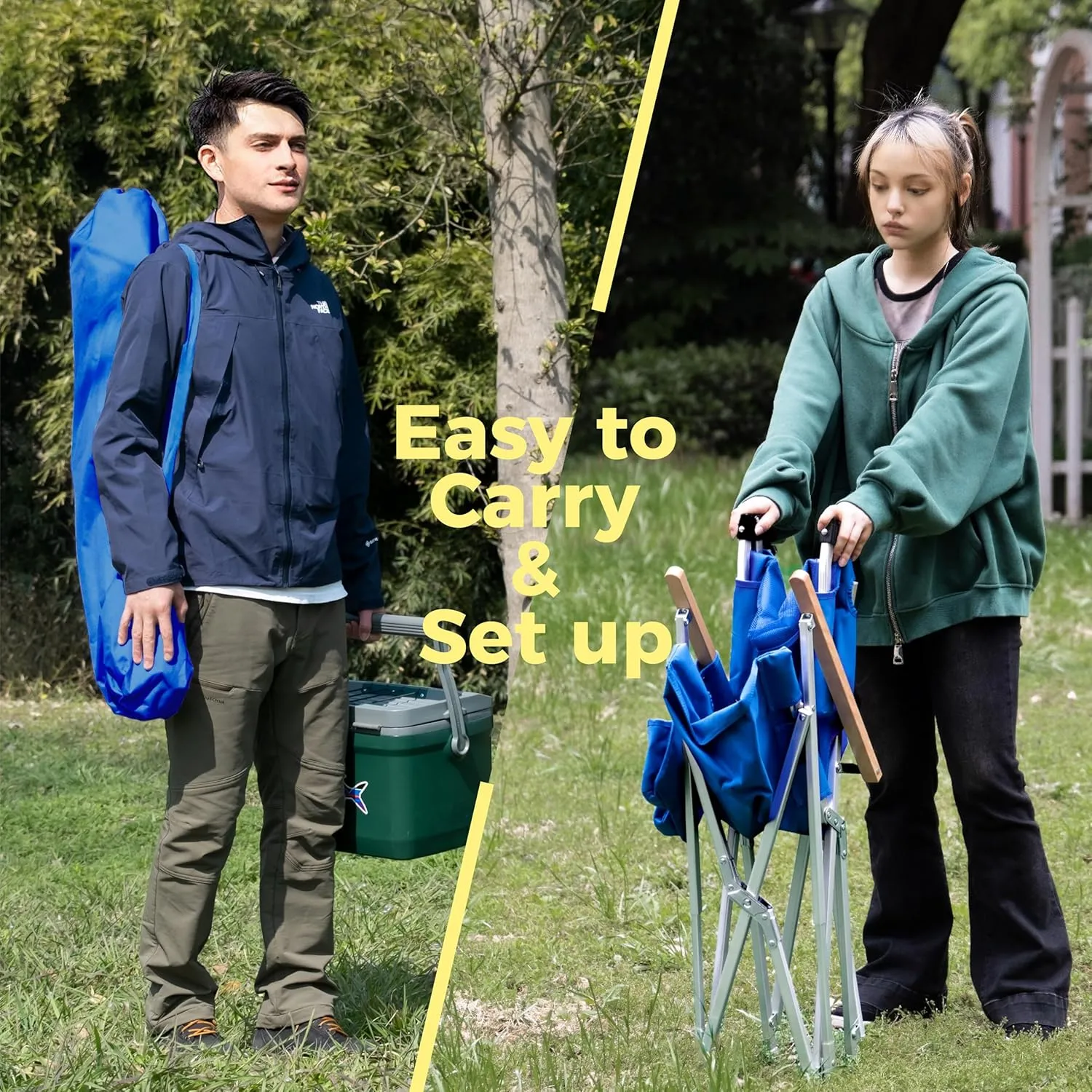 Folding Camping Chair for Outside, High Back Lawn Chairs Blue Lightweight Portable Folding Chair with Cup Holder, Pocket for Patio, Sport, Outdoor