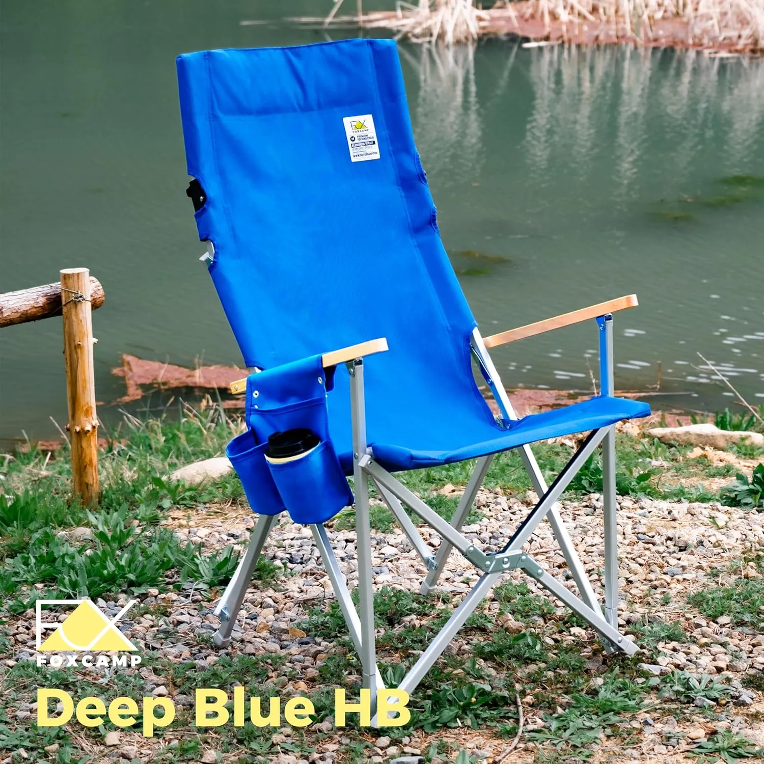 Folding Camping Chair for Outside, High Back Lawn Chairs Blue Lightweight Portable Folding Chair with Cup Holder, Pocket for Patio, Sport, Outdoor