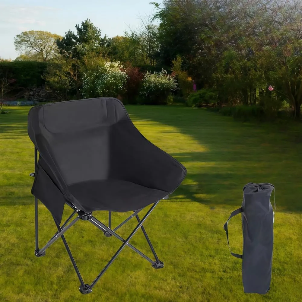 Folding Camping Chair, Lightweight Portable Lawn Chairs with Carry Bag, 600D Oxford Compact Outdoor Picnic Stool for Hiking, Beach, Fishing, and Market Stalls (Black)