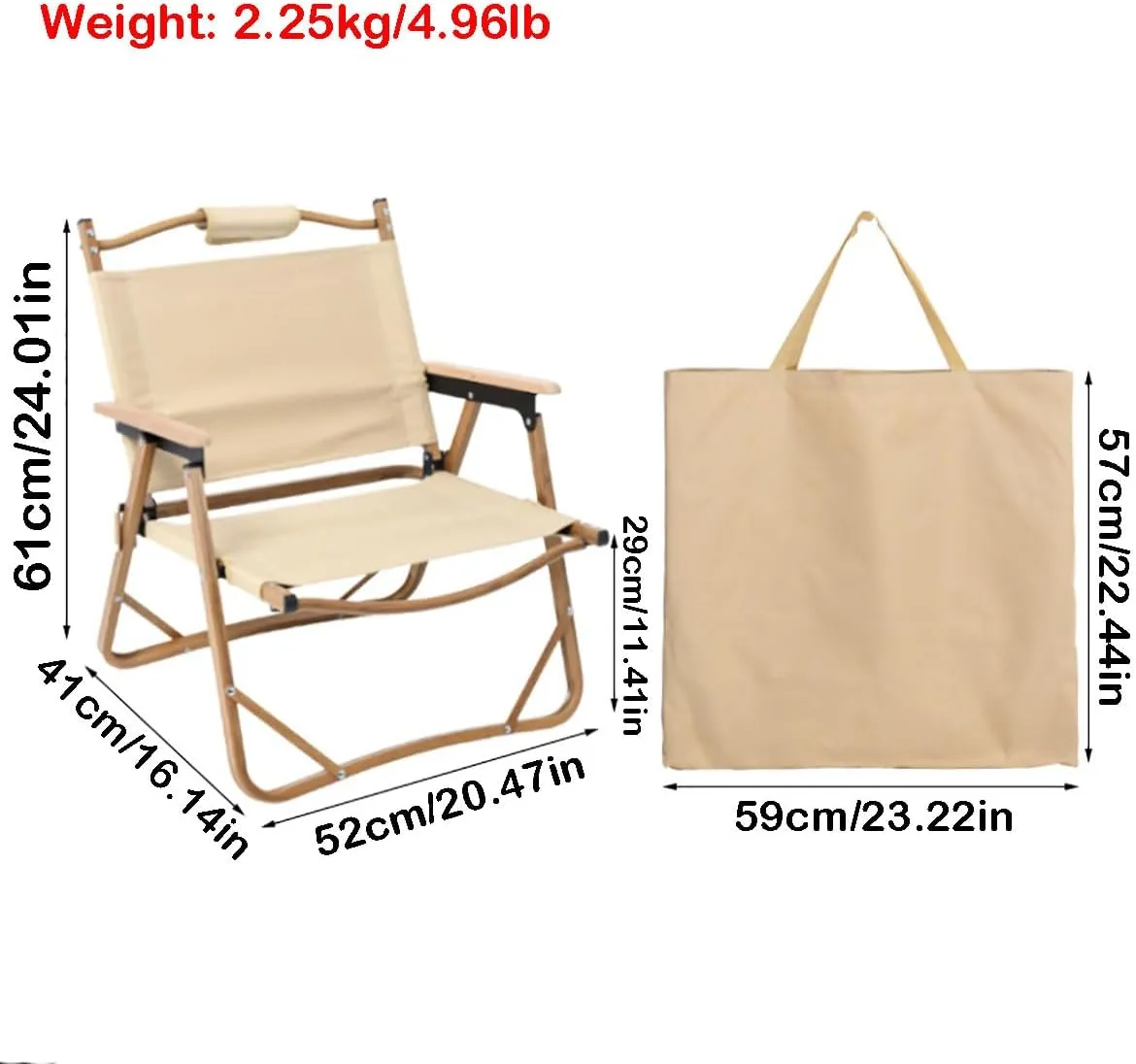 Folding Camping Chair Oversized Heavy Duty Padded Outdoor Camping Fishing Chair,Aluminum Portable Folding Chair,265 LBS Weight Capacity, Thicken 600D Oxford (Brown)