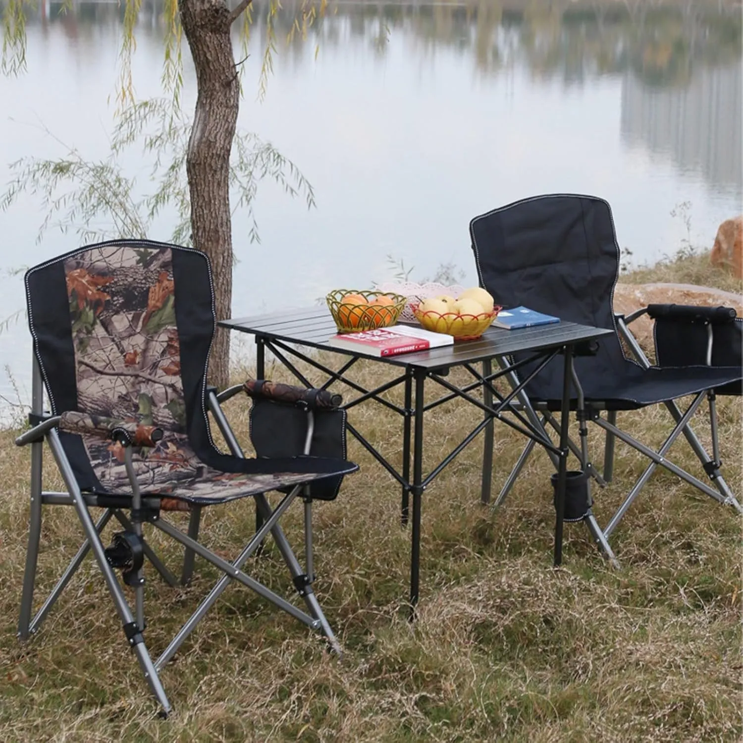Folding Camping Chair, Portable High Back Padded Garden Chair with Armrests, Loadable 150kg, Chairs for Fishing Garden Picnic and Travel C