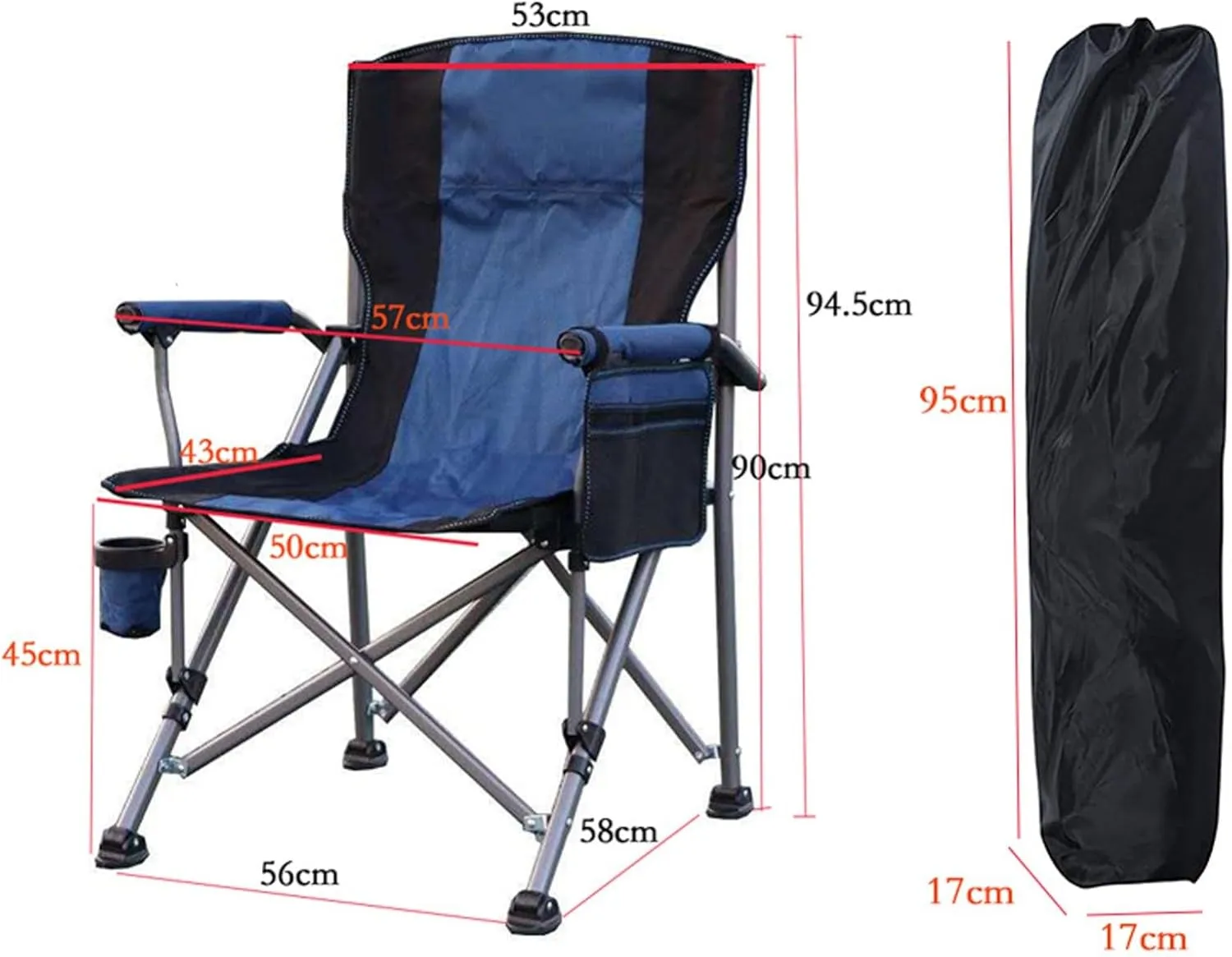 Folding Camping Chair, Portable High Back Padded Garden Chair with Armrests, Loadable 150kg, Chairs for Fishing Garden Picnic and Travel C