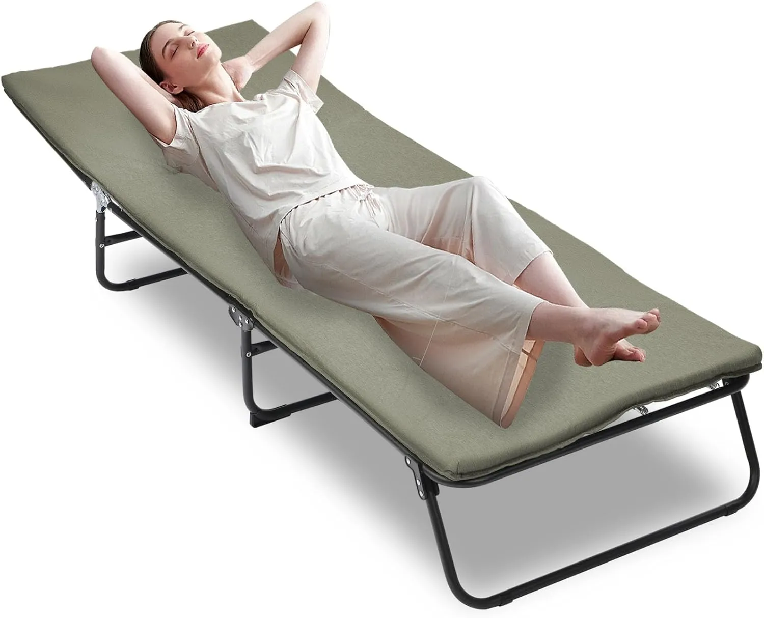 Folding Camping Cot for Adults - 5-Position Adjustable Outdoor Bed w/Storage Bag, 1200D Heavy Duty Oxford Fabric for Backpacking, Hiking, Emergency & Home Use (Green)
